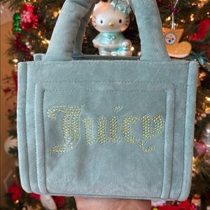 Juicy Couture Mini Spender tote bag top handle blue velour Y2K rhinestones bling